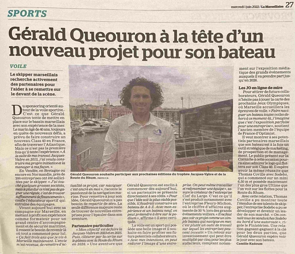 Gerald Queouron a la tete d'un nouveau projet pour son bateau